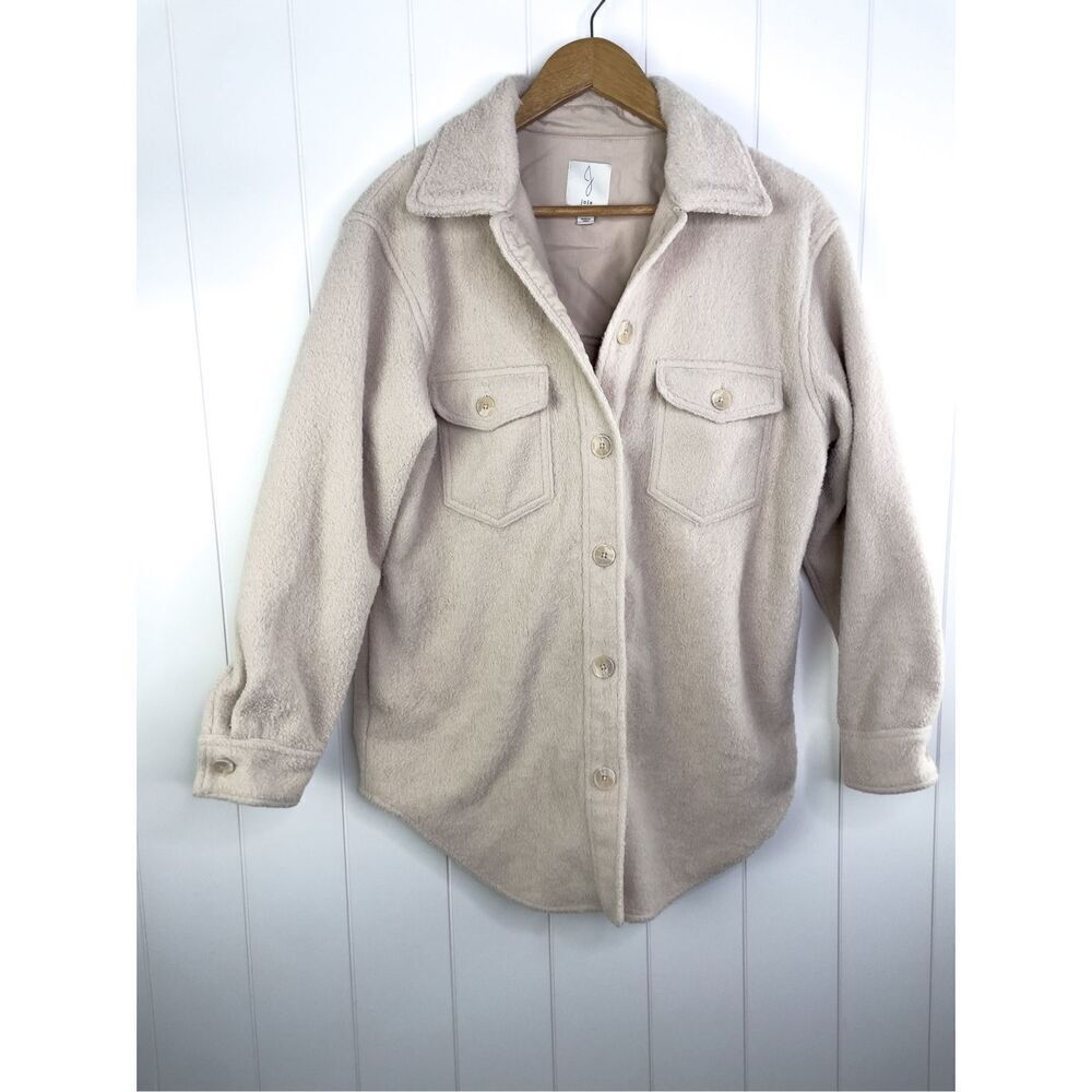Joie‎ Oversized Cream Beige Button Front Fleece Felted Shirt Jacket Shacket M